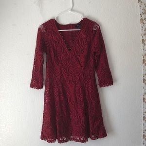 dark red/ maroon lace semi formal dress